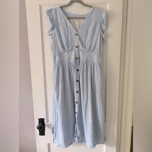 Time and Tru light blue flutter sleeve button down dress